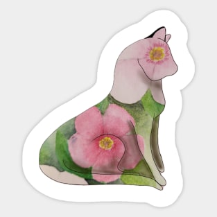 Pretty kitty pink blossom - watercolor painting Sticker